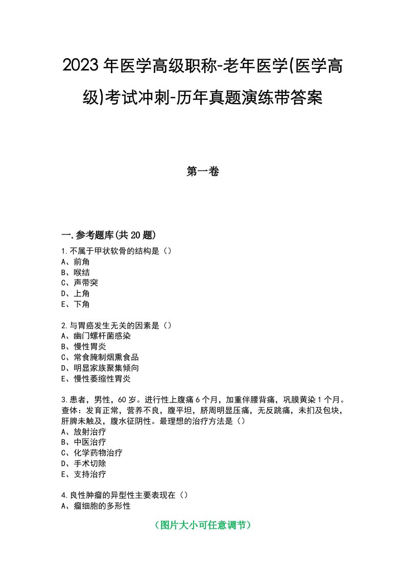 2023年医学高级职称-老年医学(医学高级)考试冲刺-历年真题演练带答案