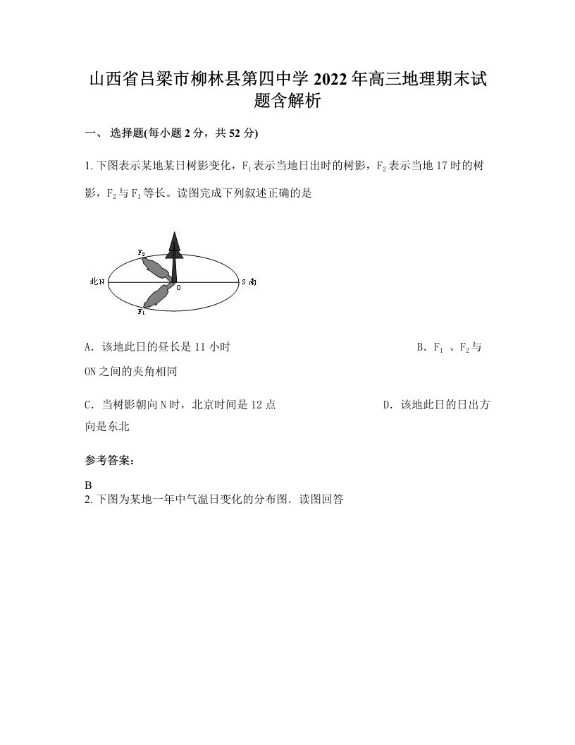 山西省吕梁市柳林县第四中学2022年高三地理期末试题含解析