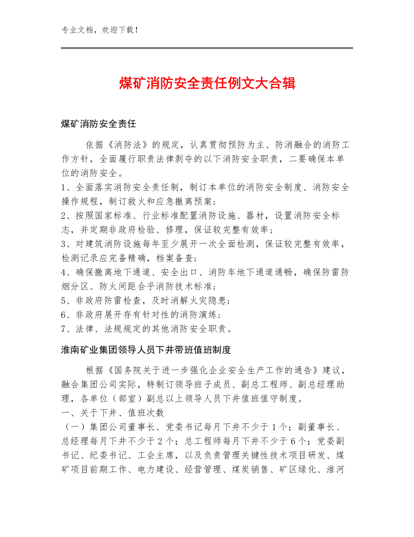 煤矿消防安全责任例文大合辑