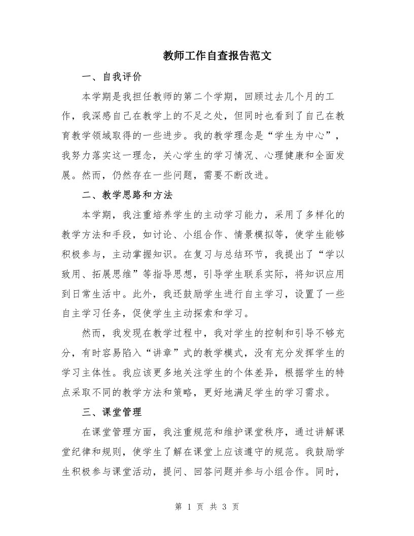 教师工作自查报告范文