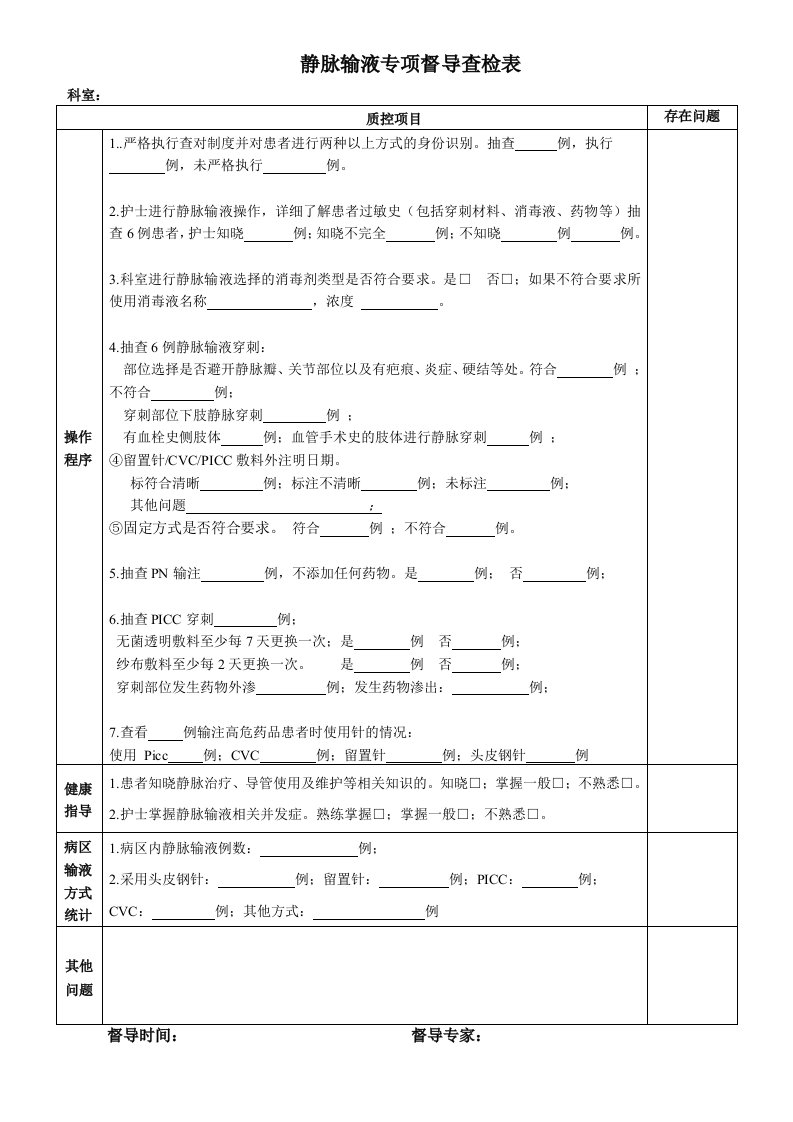 静脉输液查检表