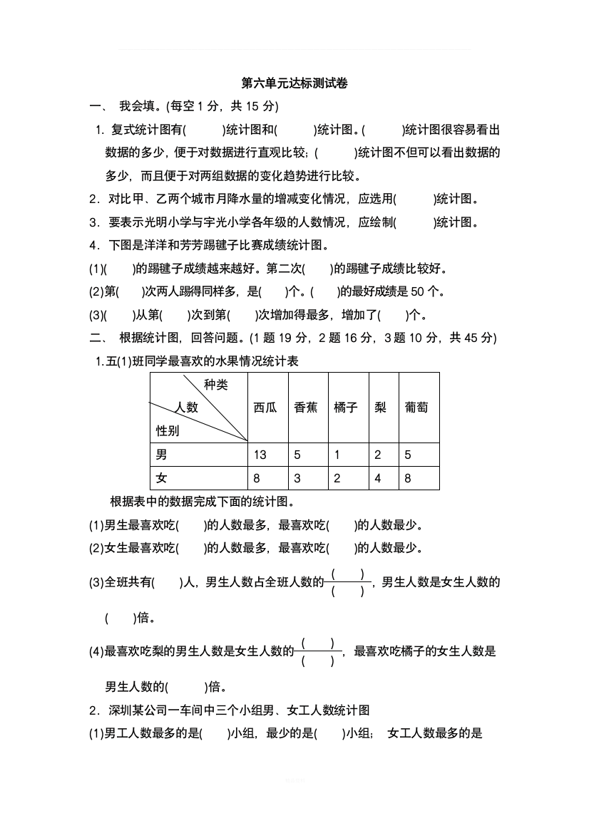 2019五年级下册数学单元测试第6单元-达标测试卷-青岛版(含答案)精品教育