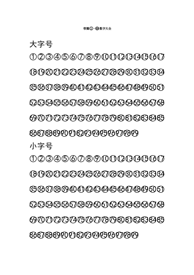 (完整word版)word带圈数字序号1-99可复制