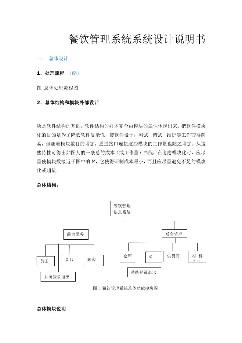 餐饮管理系统设计说明书