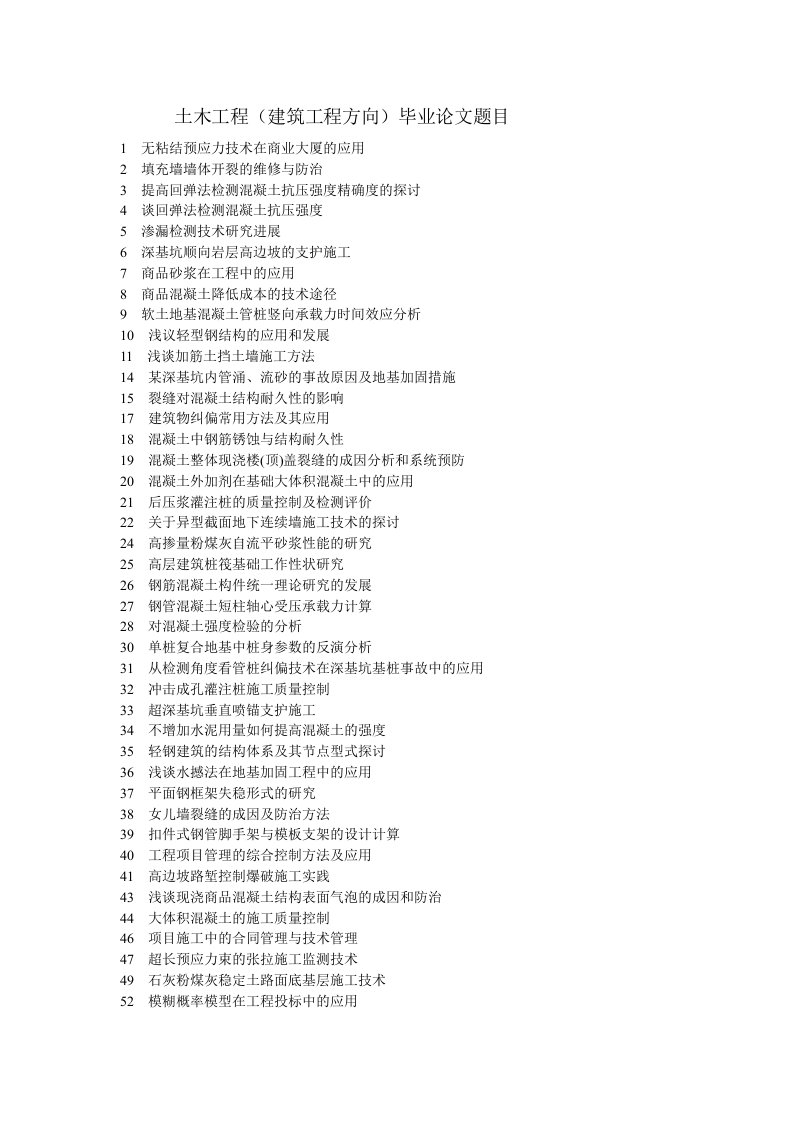 土木工程建筑工程方向毕业论文题目