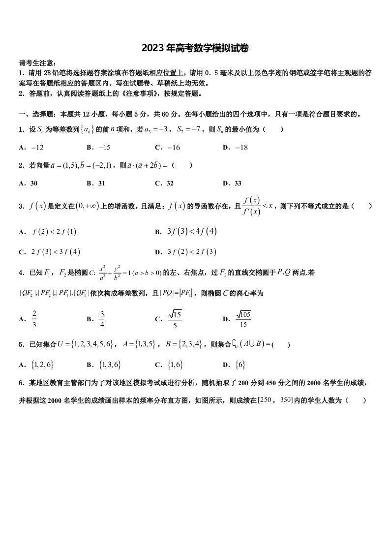 北京市人民大学附属中学2023年高三（最后冲刺）数学试卷含解析