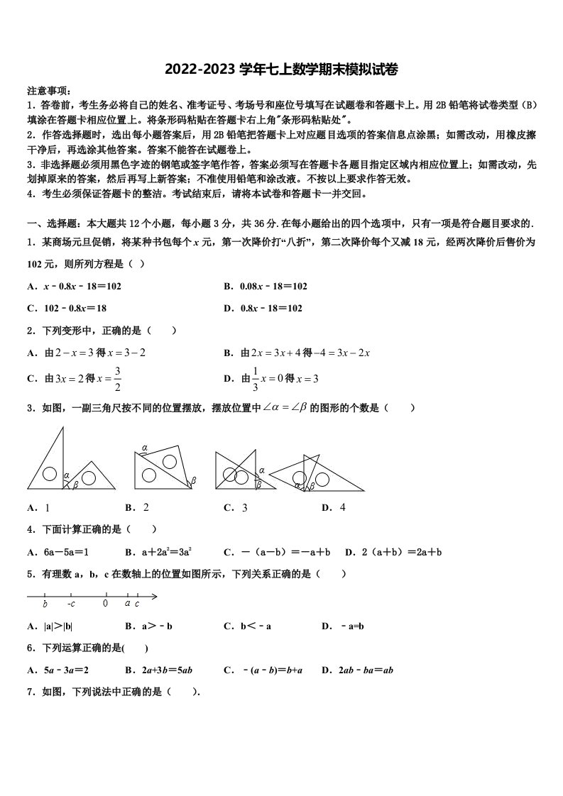 2023届山东省青岛市新海岸新区信阳中学数学七年级第一学期期末质量跟踪监视模拟试题含解析