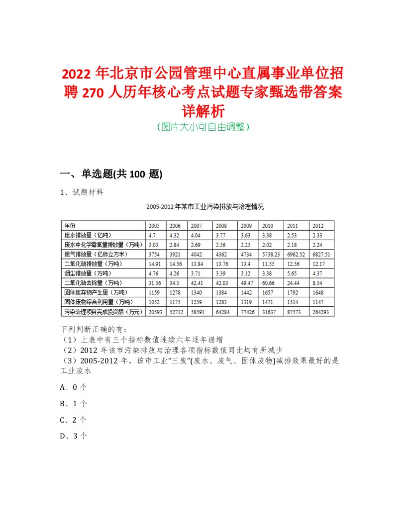 2022年北京市公园管理中心直属事业单位招聘270人历年核心考点试题专家甄选带答案详解析