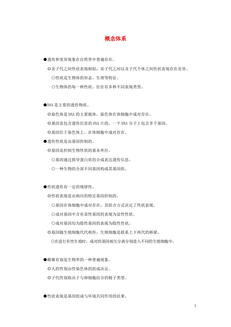 2023八年级生物上册第20章生物的遗传和变异概念体系新版北师大版