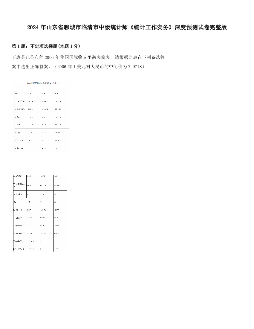 2024年山东省聊城市临清市中级统计师《统计工作实务》深度预测试卷完整版