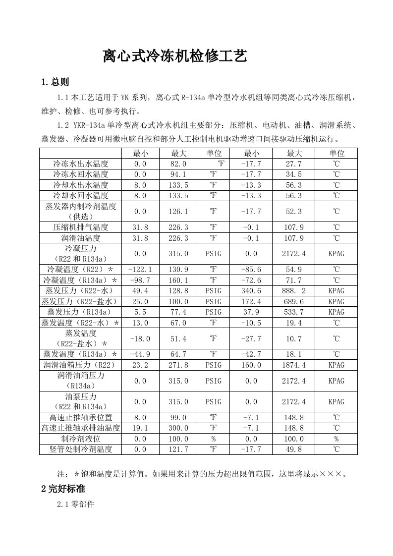 离心式冷冻机检修工艺