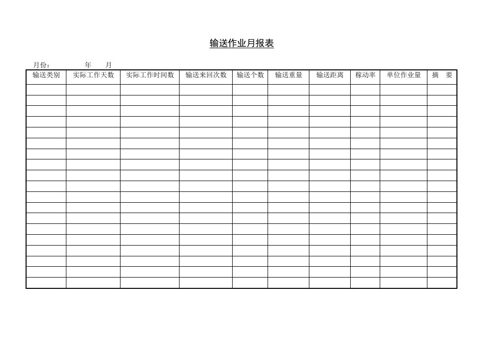 输送作业月报样表