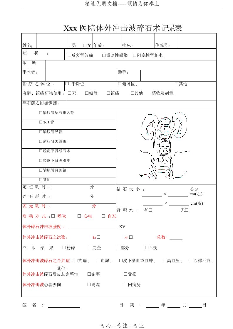 体外冲击波碎石术记录表(共2页)