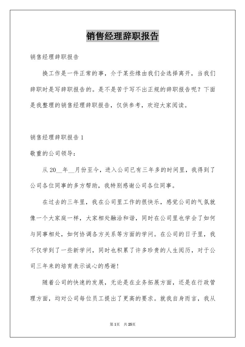 销售经理辞职报告例文2