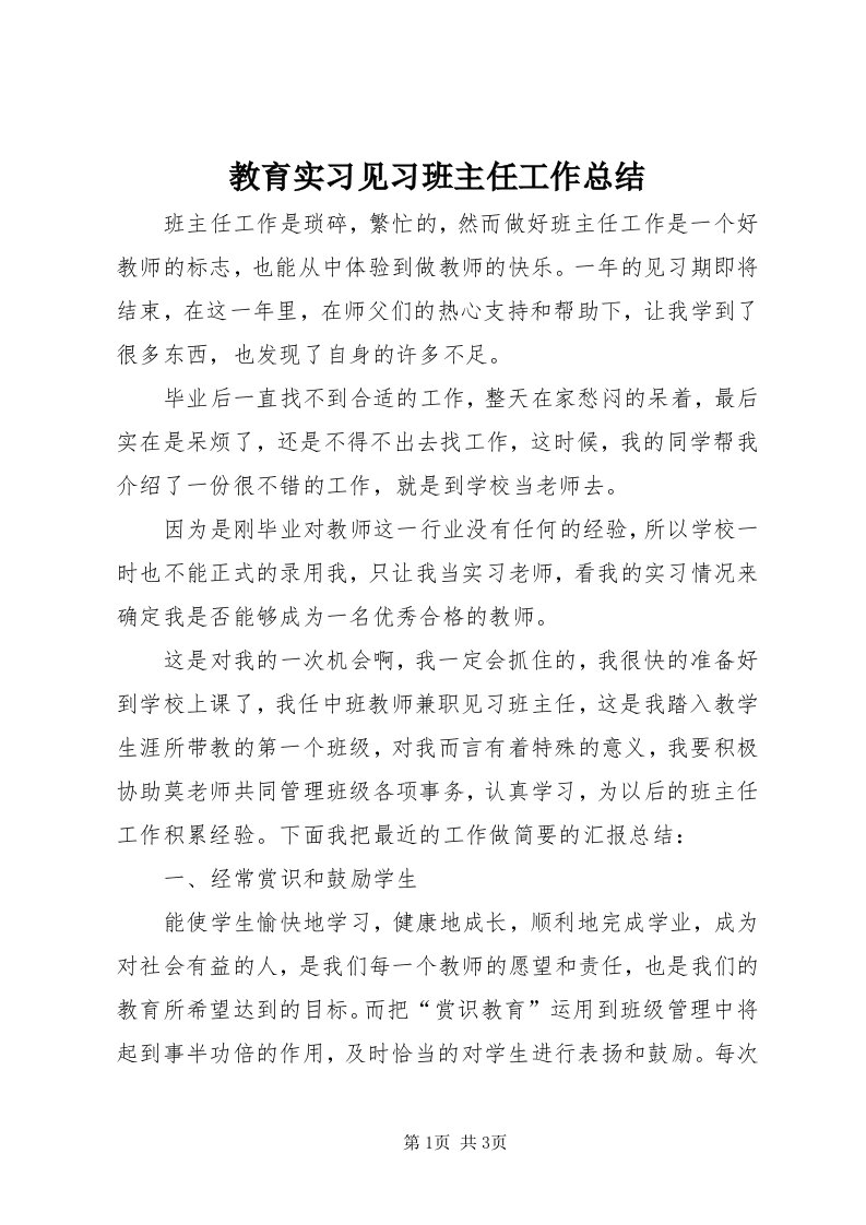 3教育实习见习班主任工作总结