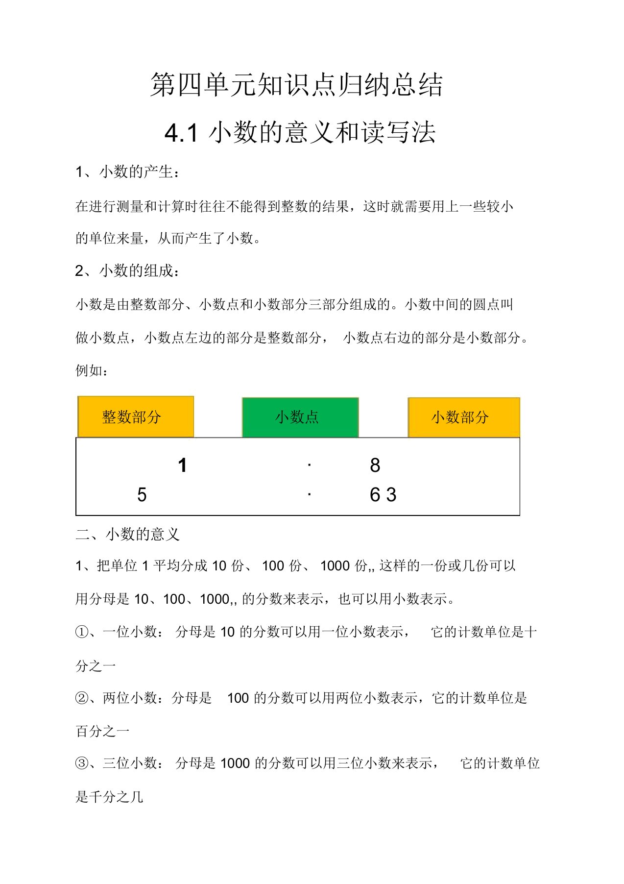 人教版四年级数学下册第四单元知识点归纳总结