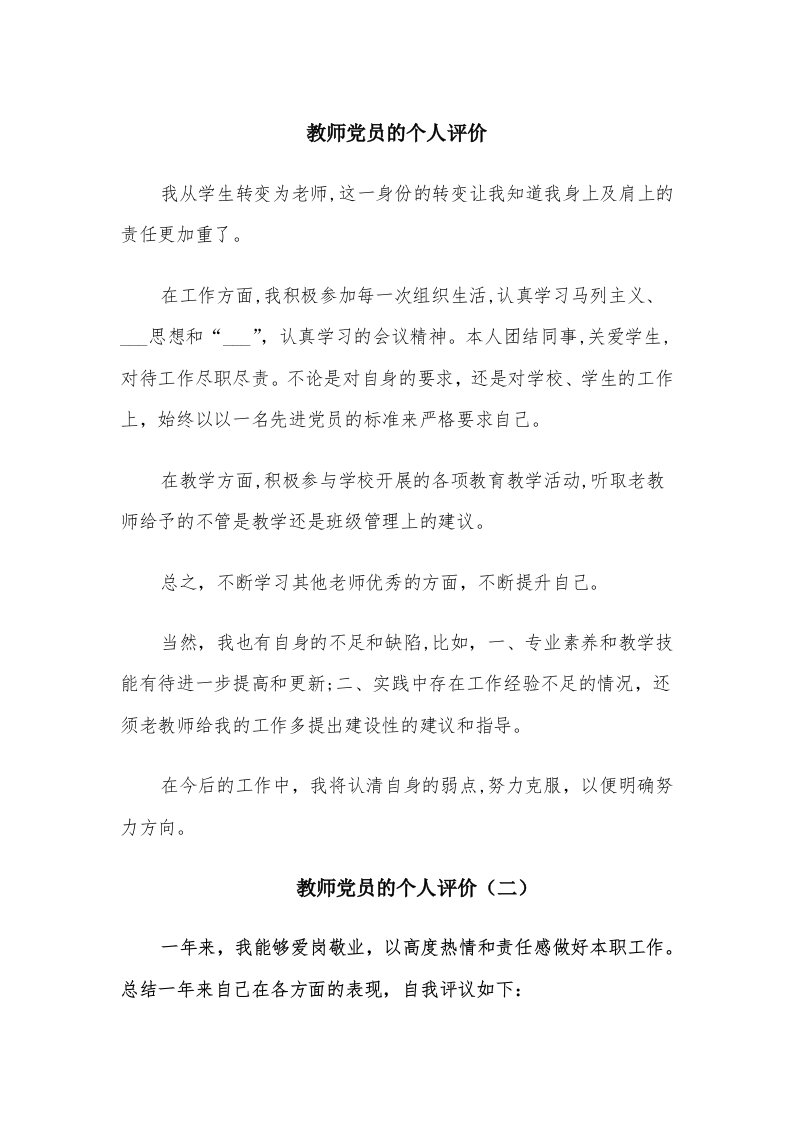 教师党员的个人评价