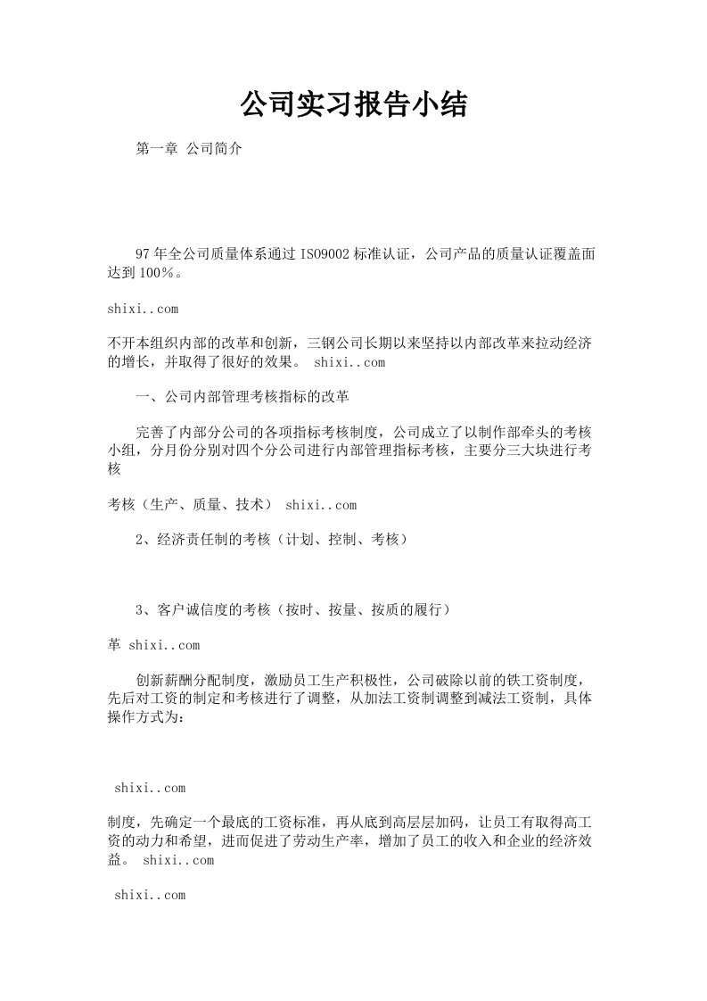 公司实习报告小结