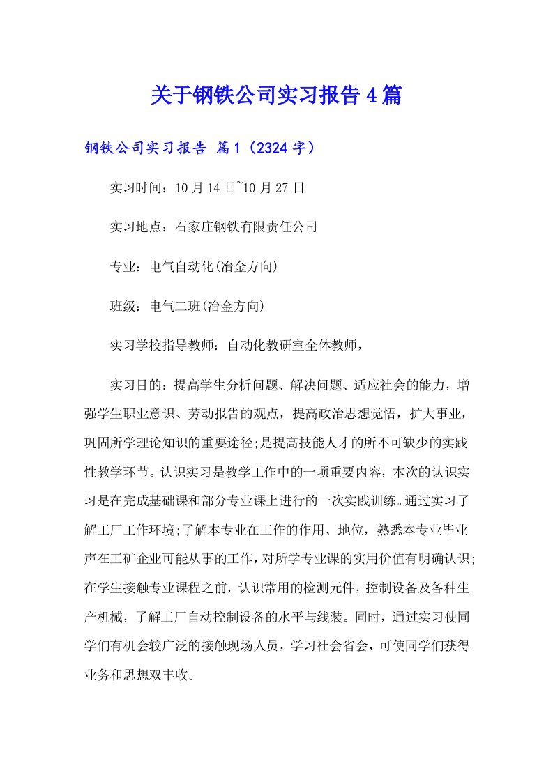 关于钢铁公司实习报告4篇