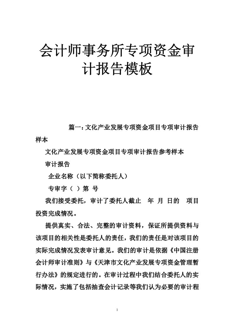 会计师事务所专项资金审计报告模板