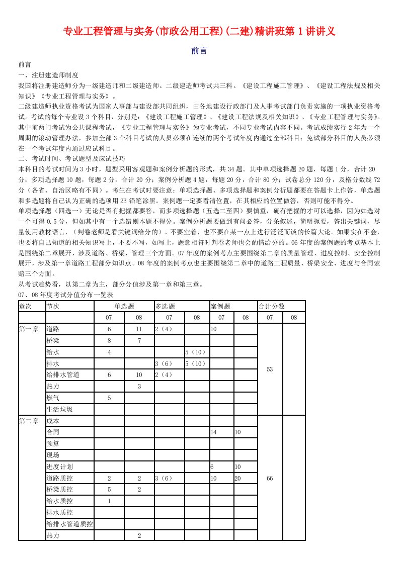 专业工程管理与实务(市政公用工程)(二建)精讲班