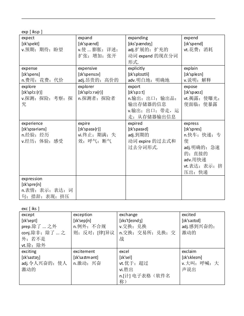 ex开头的单词