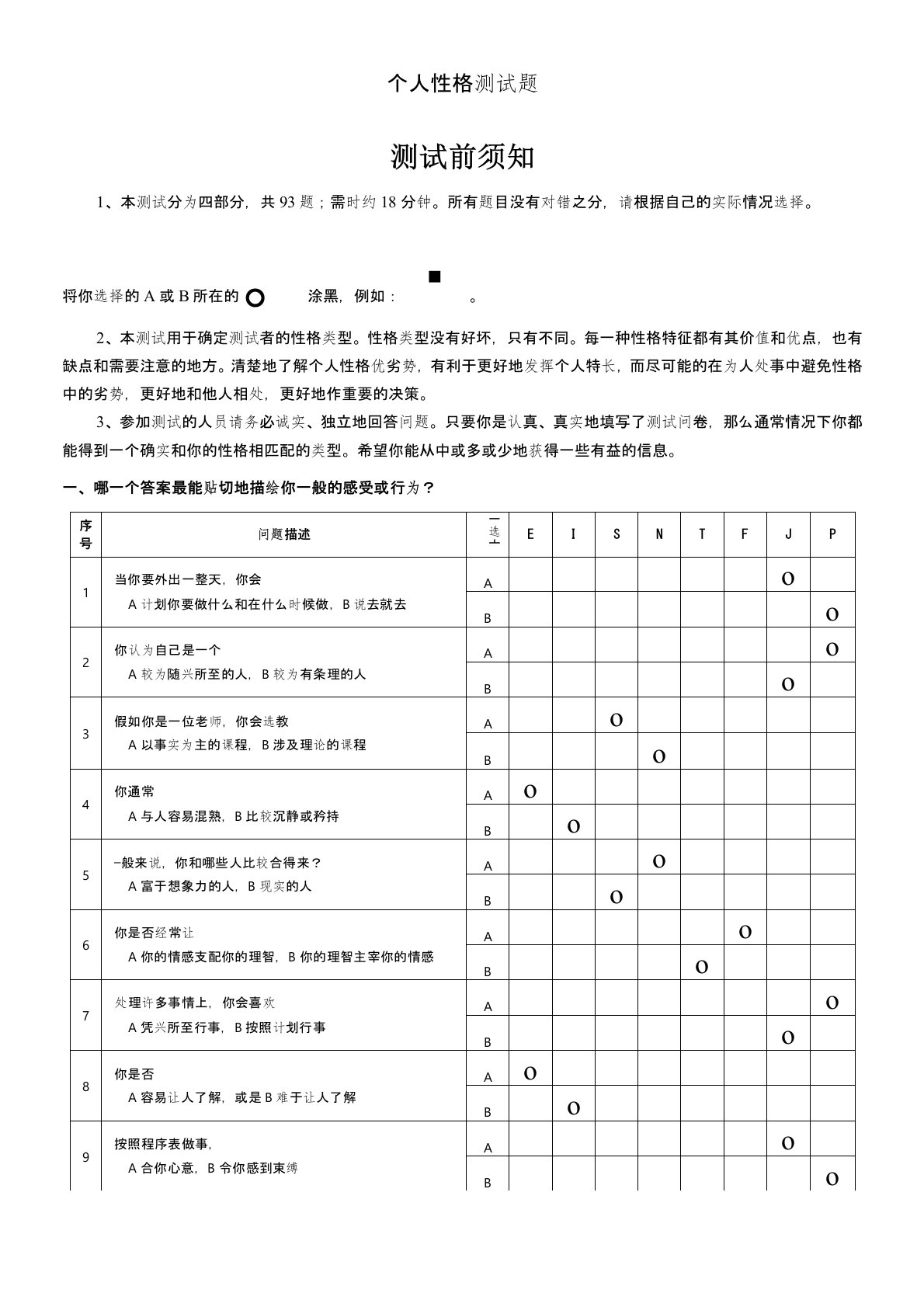 (完整版)MBTI职业性格测试题(含答题卡)及测试结果分析