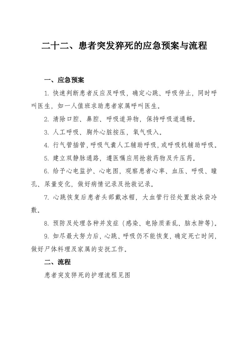 患者突发猝死的应急预案与流程