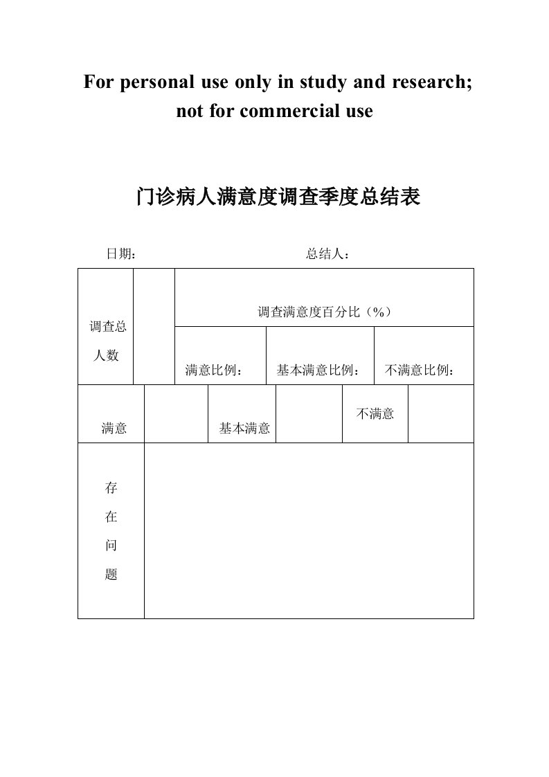 门诊病人满意度调查季度总结表