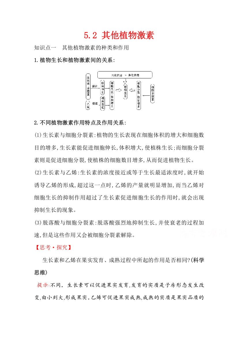 新教材2020-2021学年生物人教版（2019）选择性必修1素养形成学案：5-2