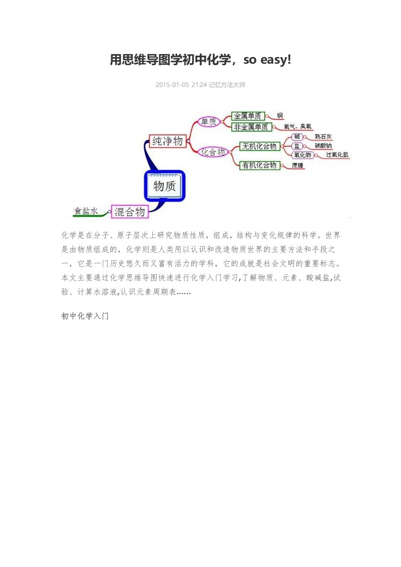 用思维导图学初中化学