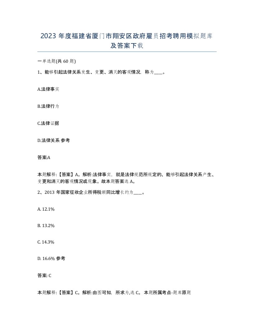 2023年度福建省厦门市翔安区政府雇员招考聘用模拟题库及答案