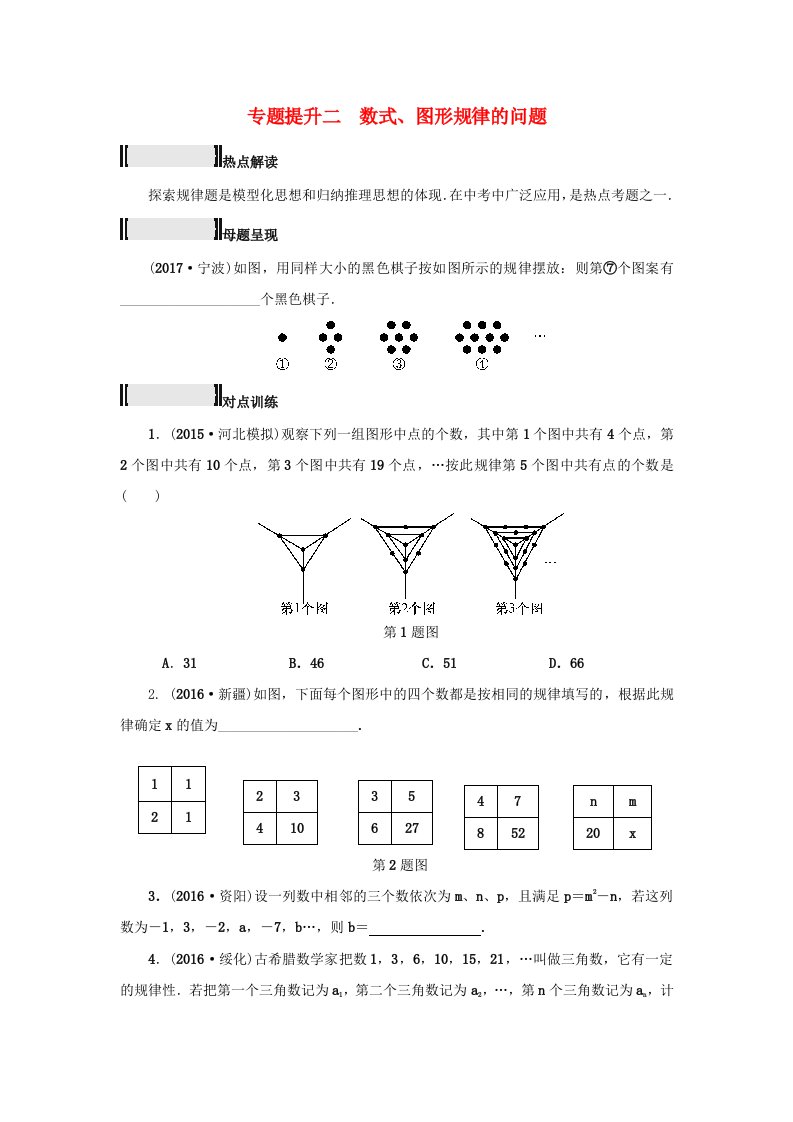 浙江省2022年中考数学总复习专题提升二数式图形规律的问题试题