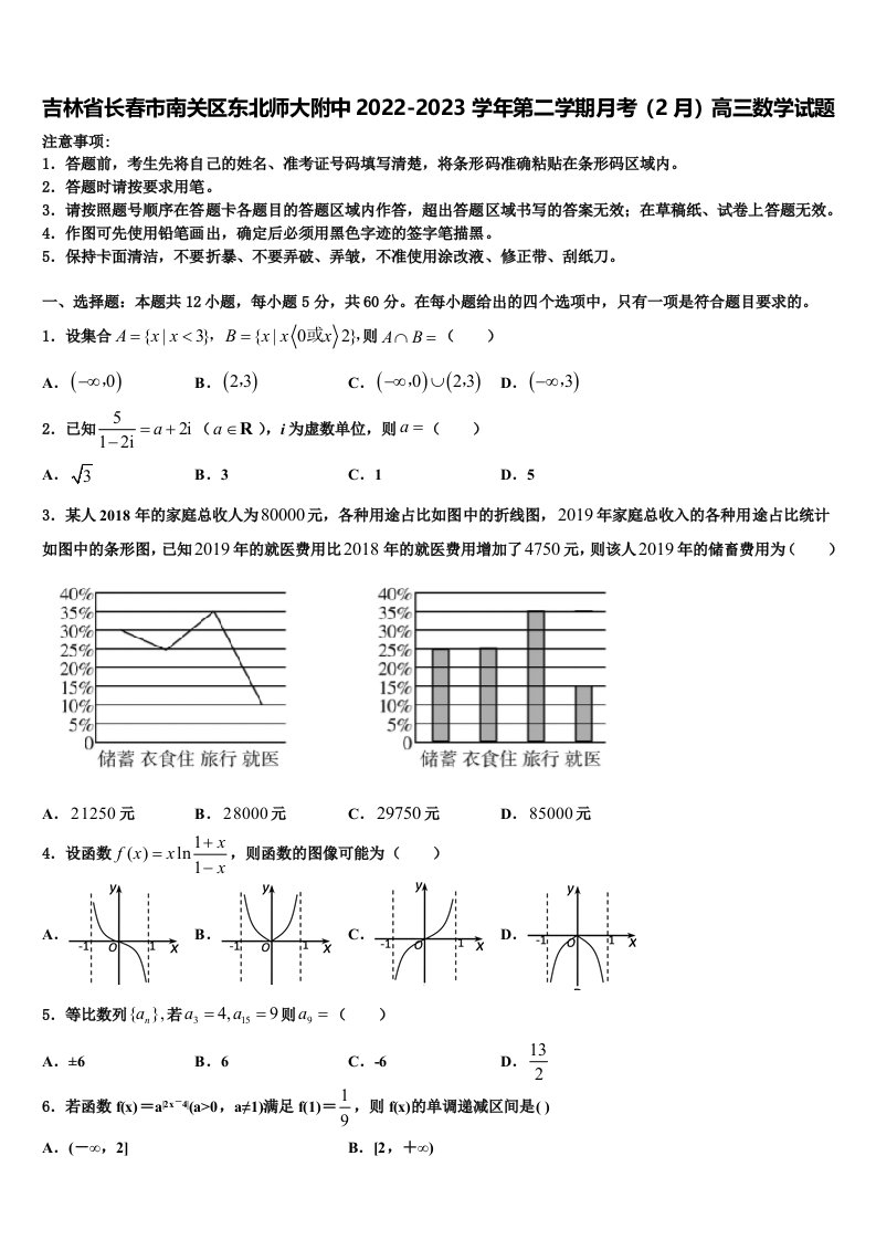 吉林省长春市南关区东北师大附中2022-2023学年第二学期月考（2月）高三数学试题含解析