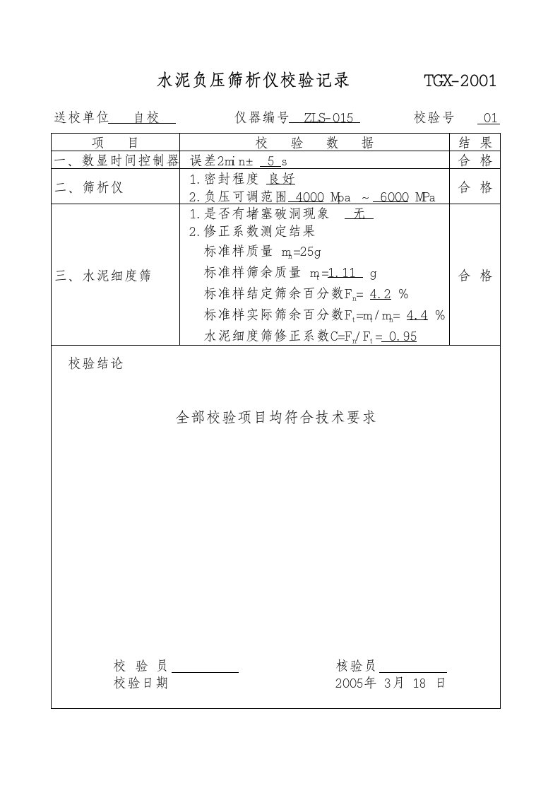 水泥胶砂试模校验记录