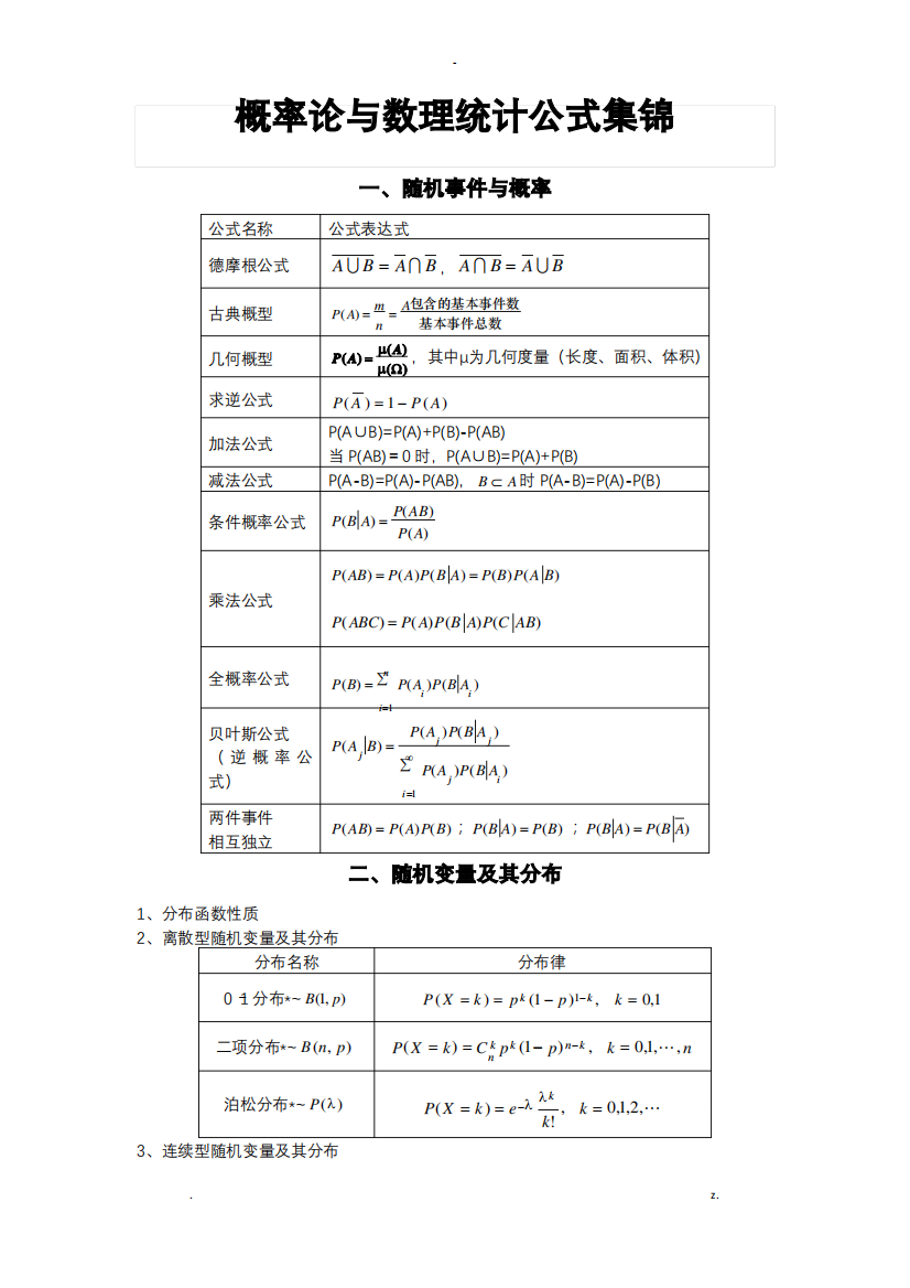 概率论与数理统计公式集锦