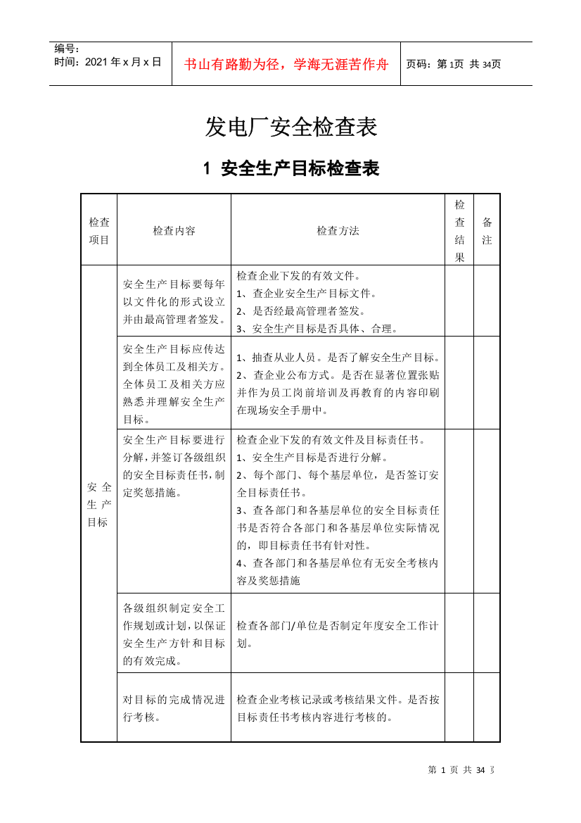 发电厂安全检查表(DOC31页)