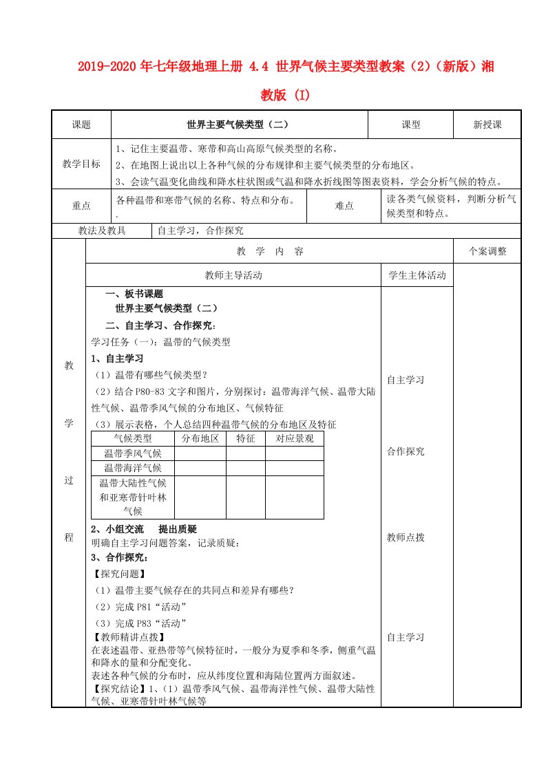 2019-2020年七年级地理上册