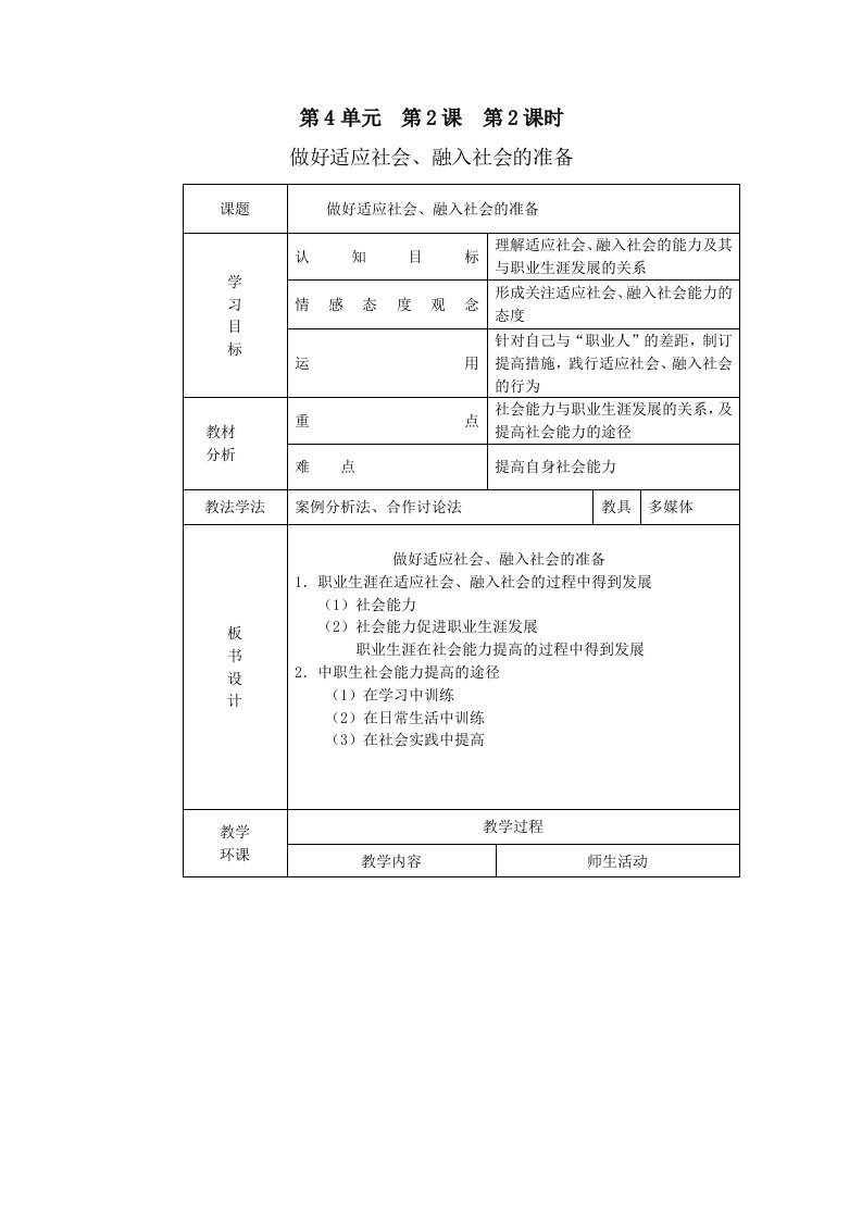 做好适应社会、融入社会准备