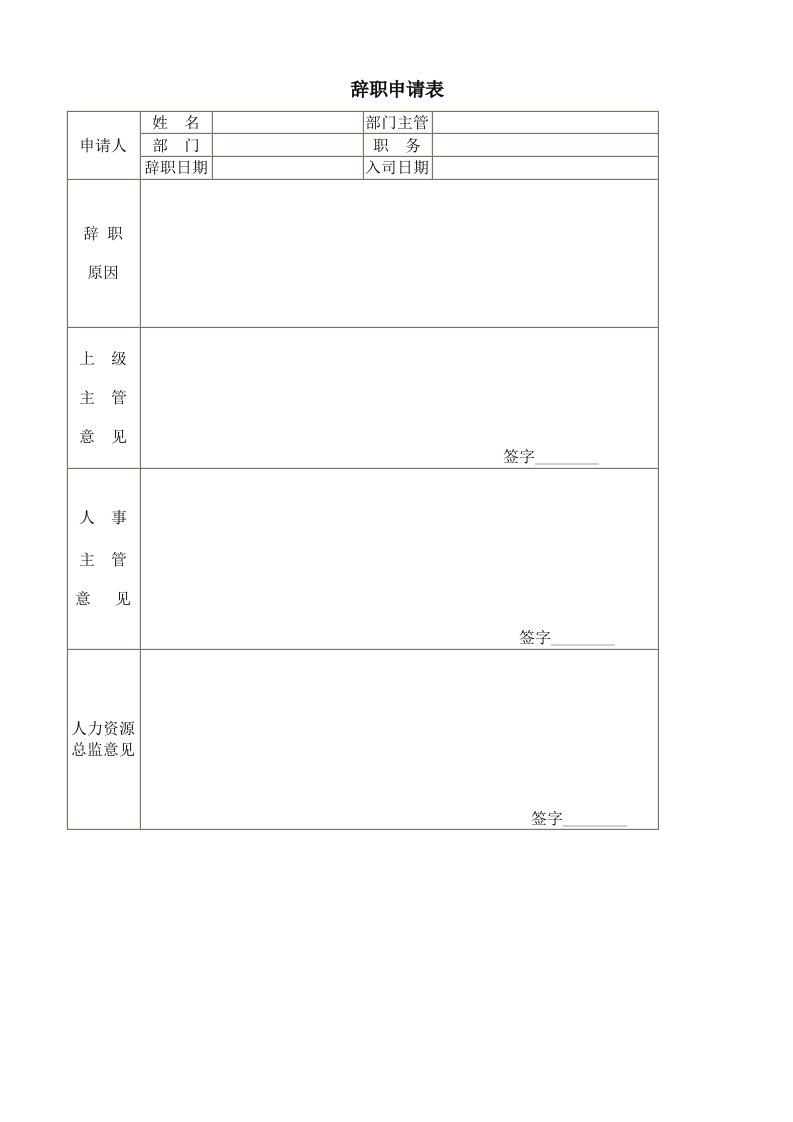 【企业管理】辞职申请表