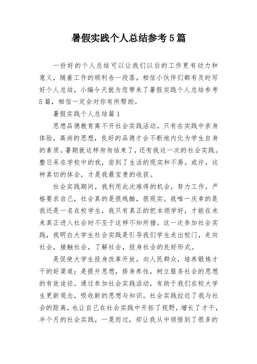 暑假实践个人总结参考5篇