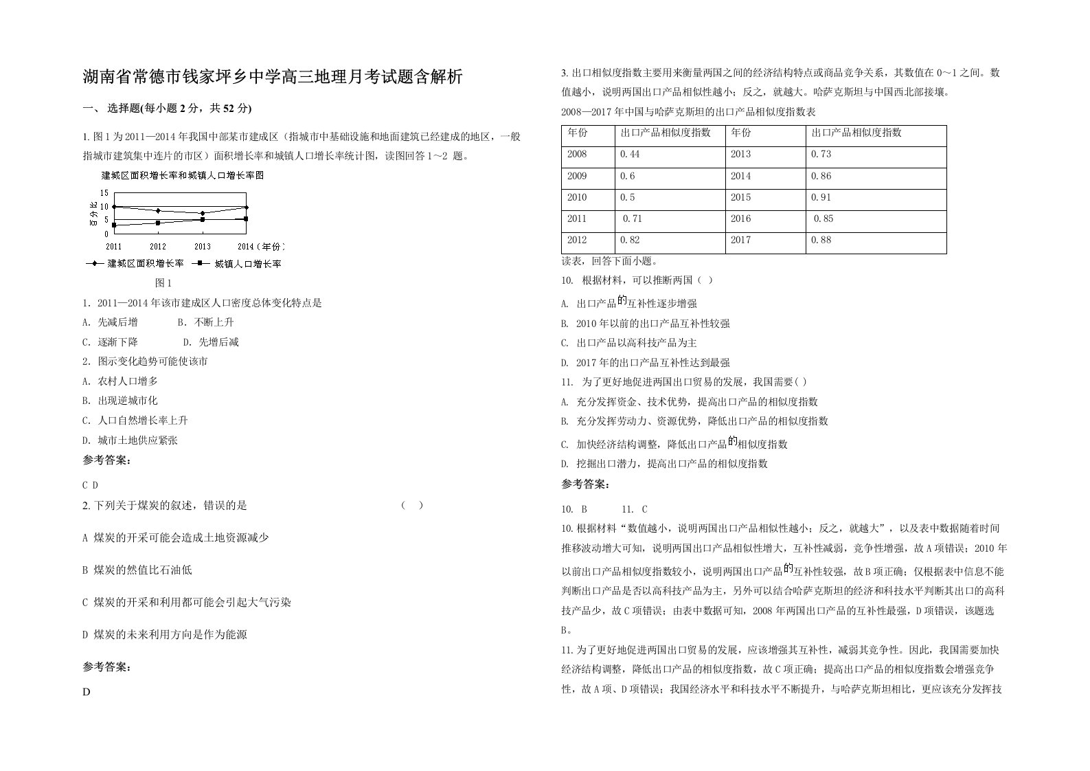 湖南省常德市钱家坪乡中学高三地理月考试题含解析