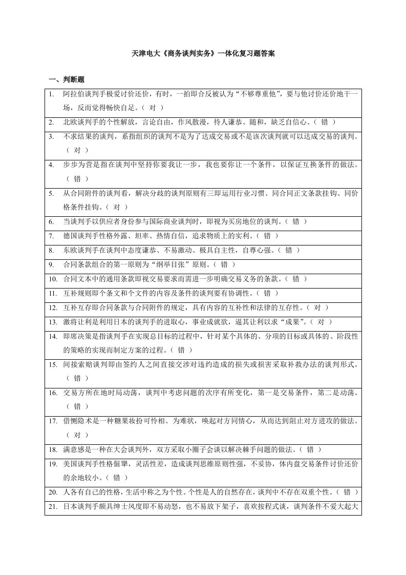 商务谈判实务(一体化)复习题
