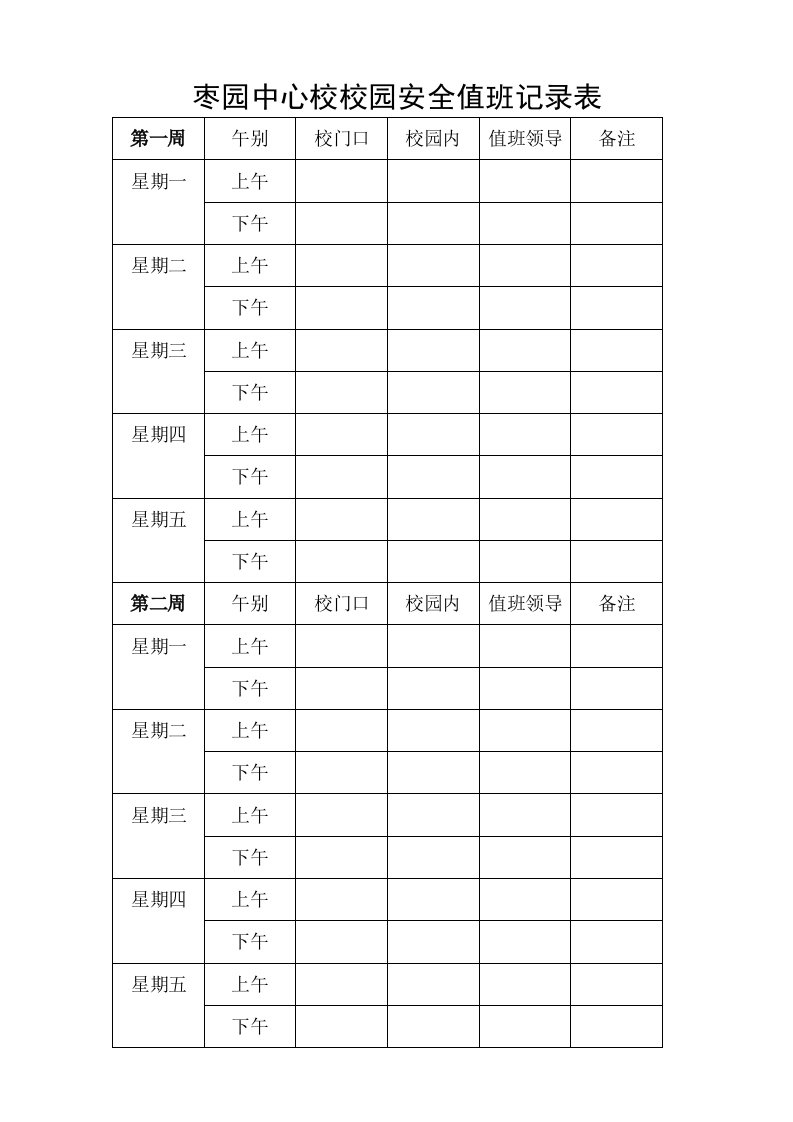 校园安全值班记录表