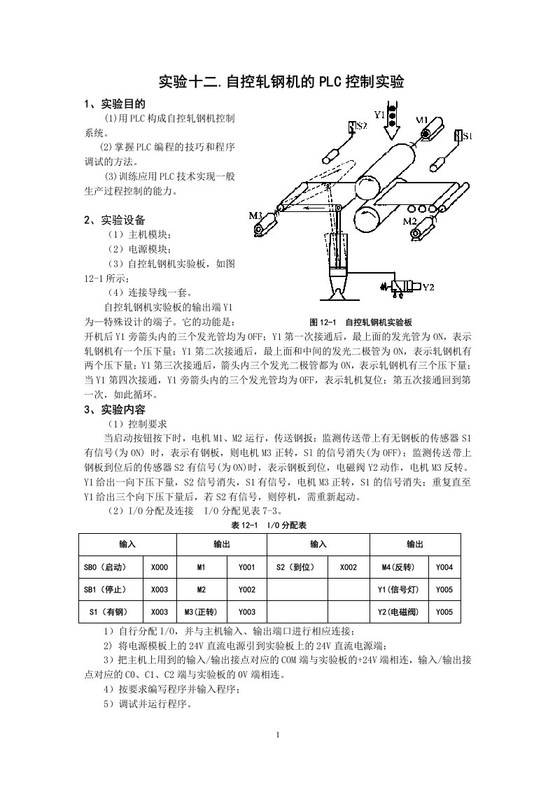 实验十二自控轧钢机的PLC控制实验