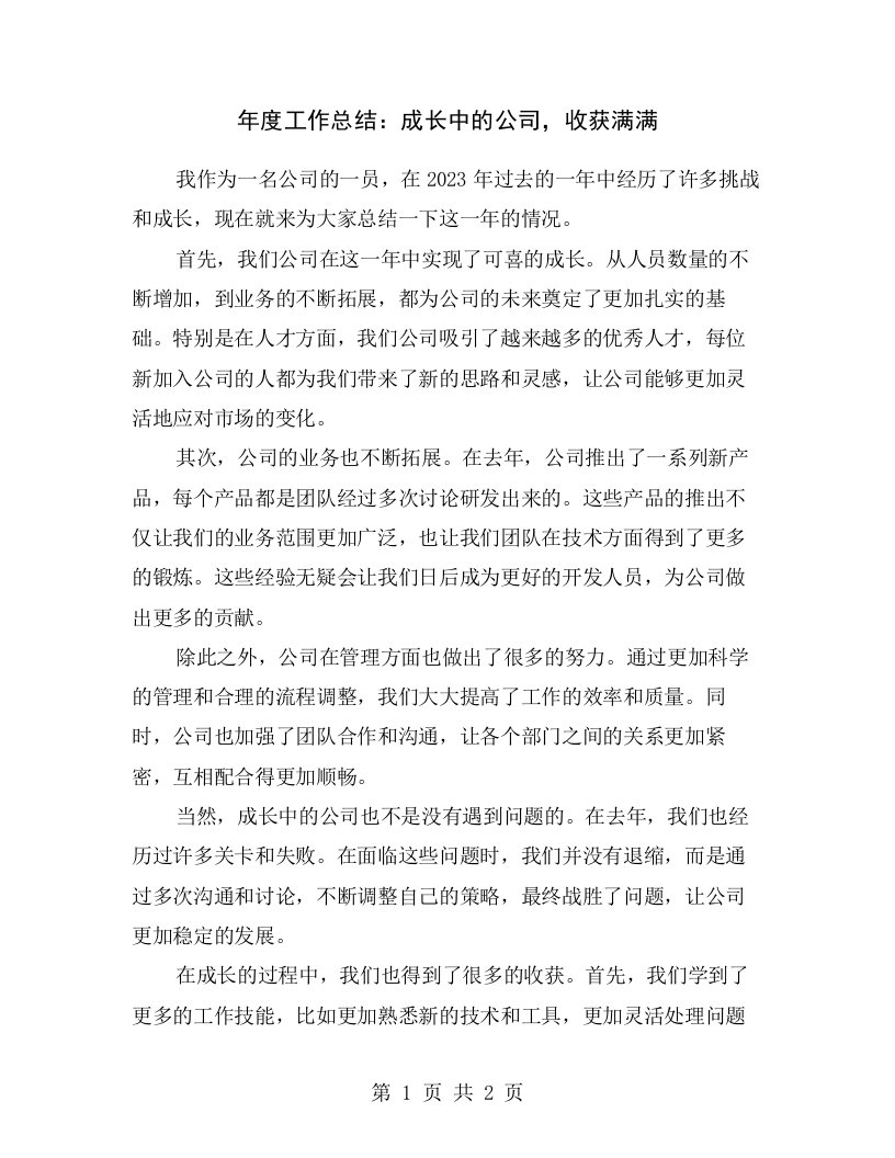 年度工作总结：成长中的公司，收获满满