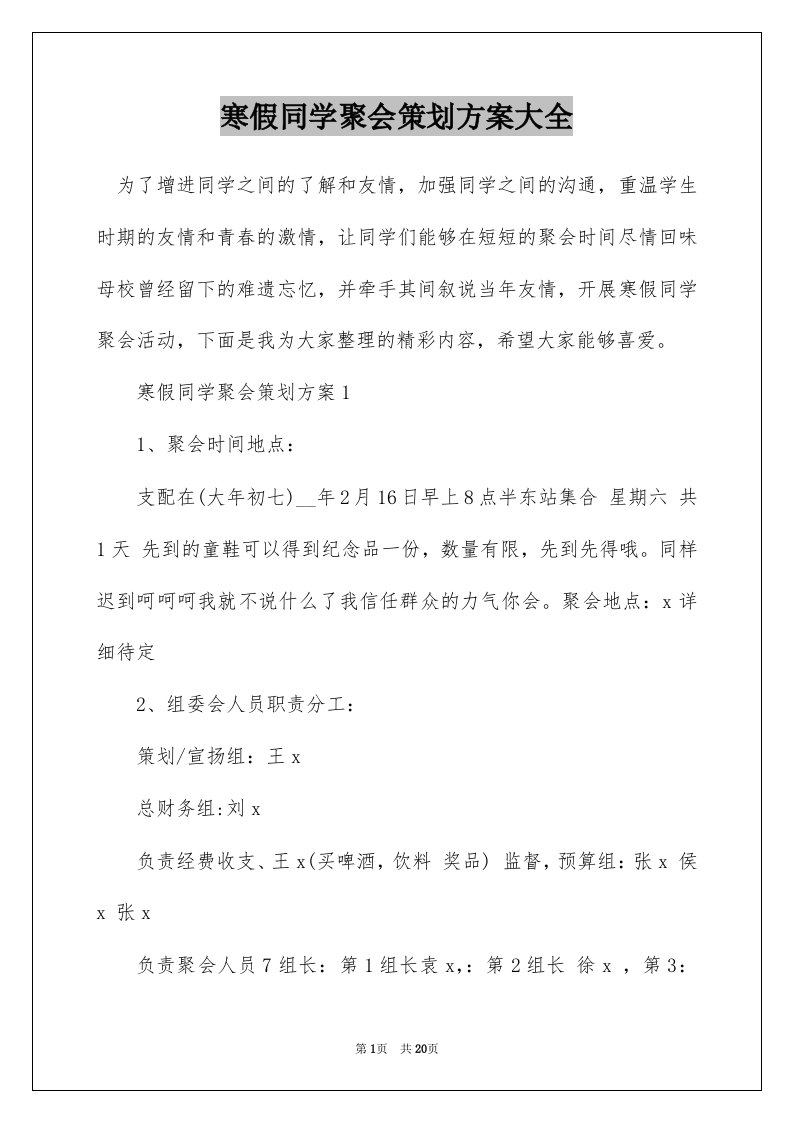 寒假同学聚会策划方案大全