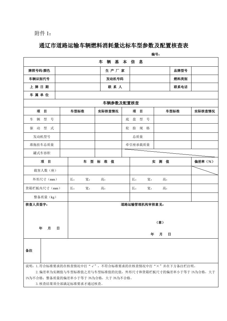 通辽市道路运输车辆燃料消耗量达标车型参数及配置核查表