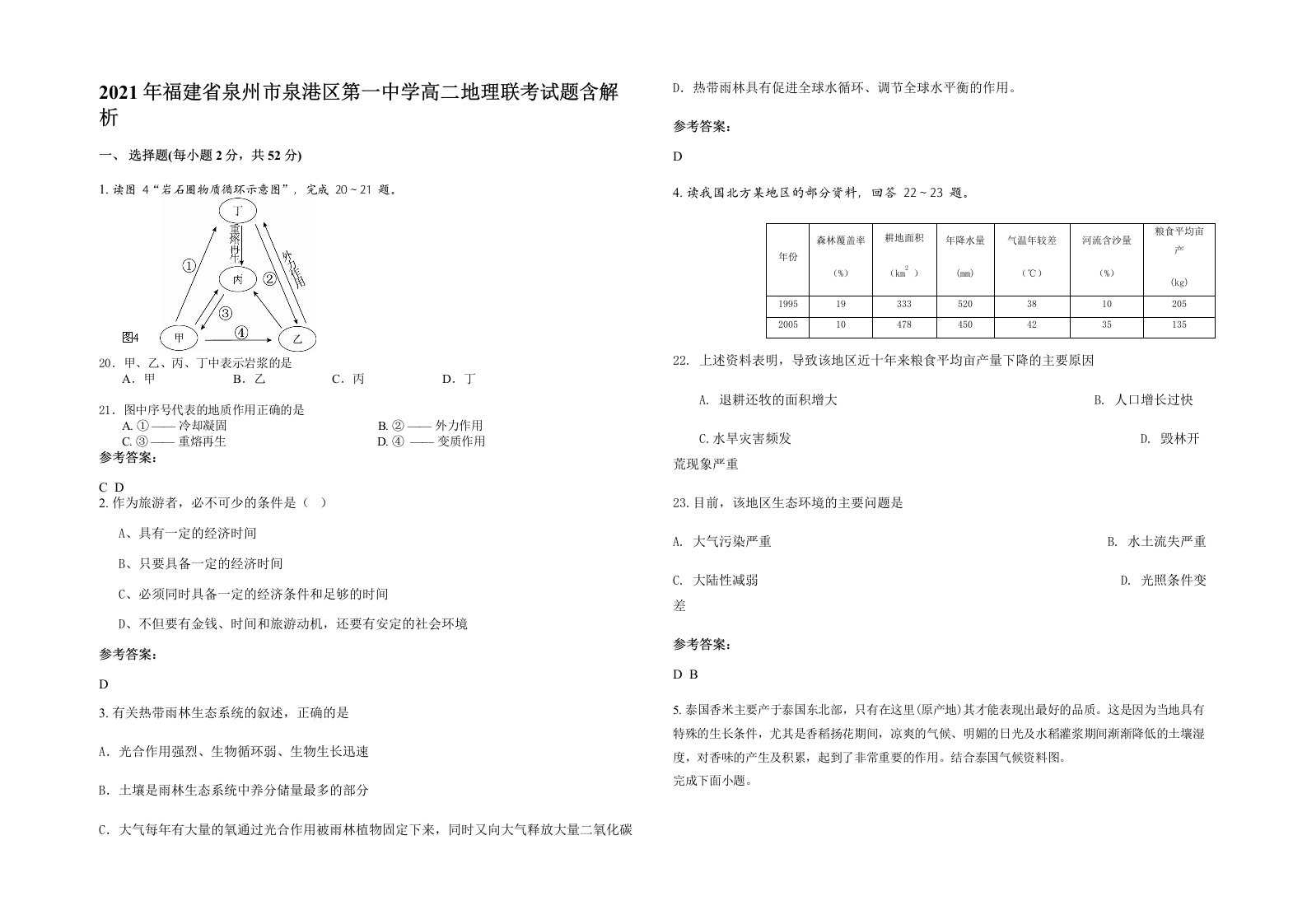 2021年福建省泉州市泉港区第一中学高二地理联考试题含解析