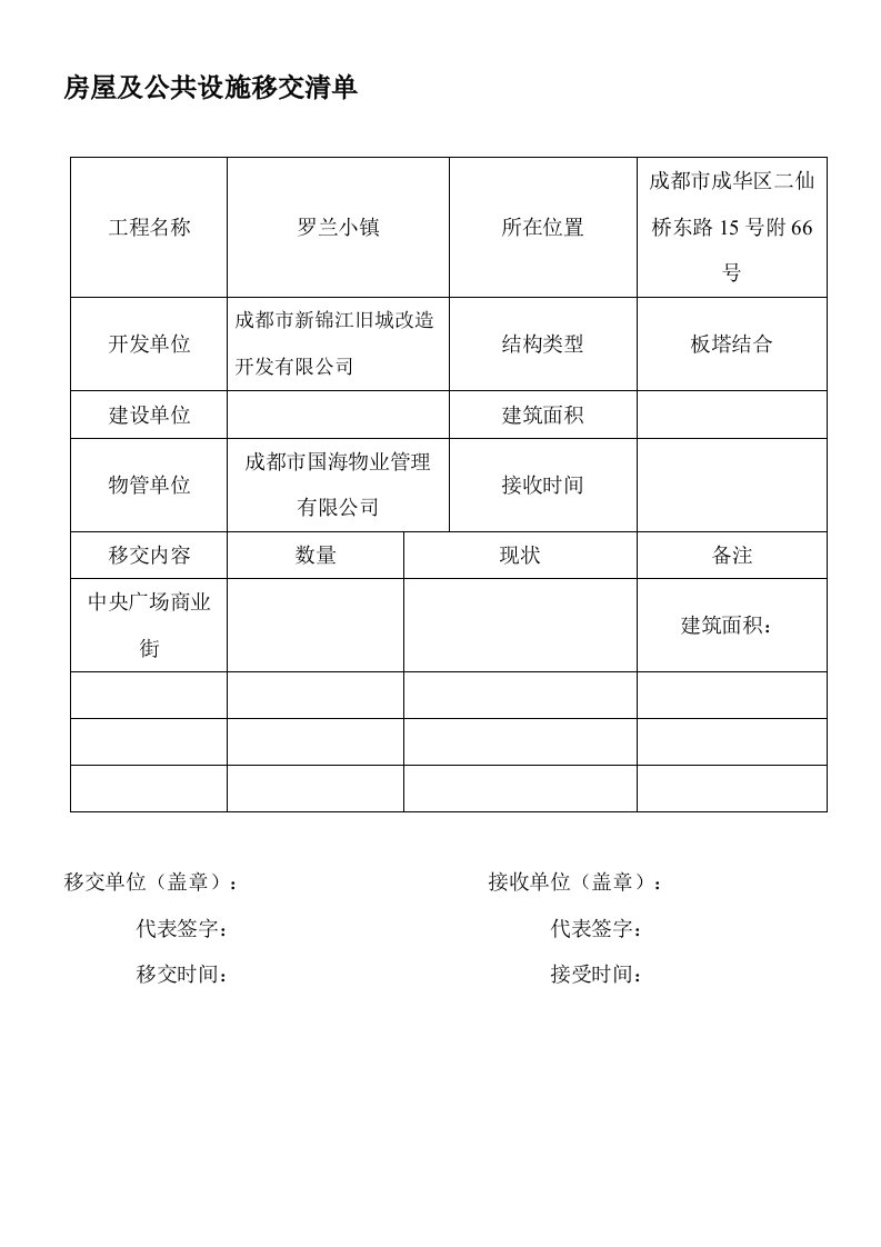 新老物业移交表格(全套